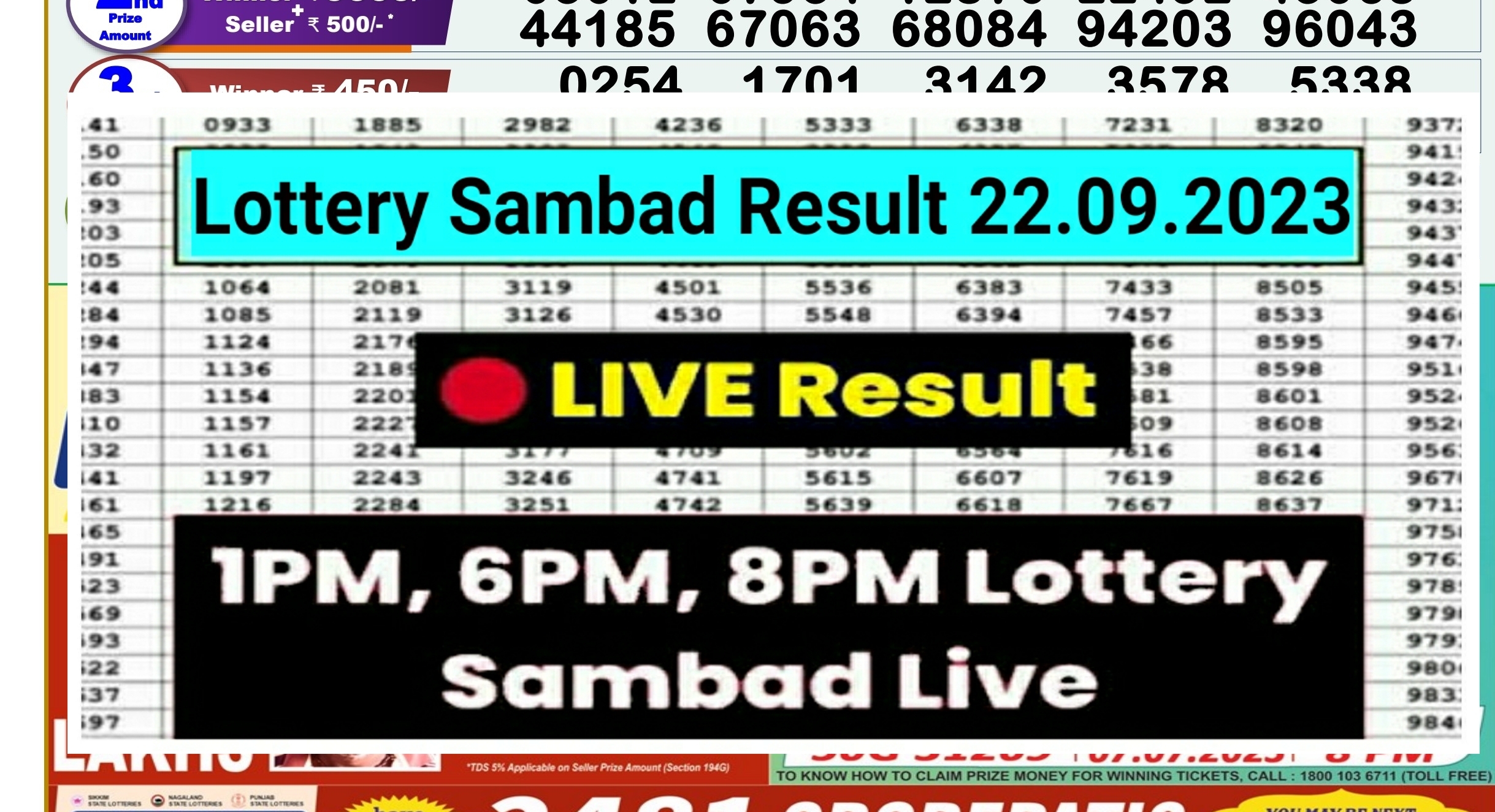 Lottery Sambad Result 1:00 PM/ 6:00 PM/ 08:00 PM 22.09.2023