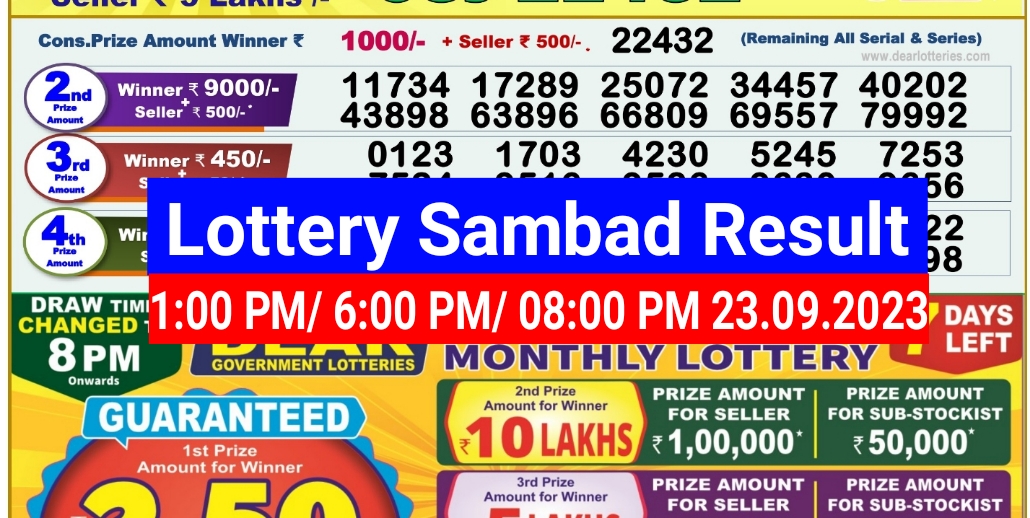 Lottery Sambad Result 1:00 PM/ 6:00 PM/ 08:00 PM 24.09.2023