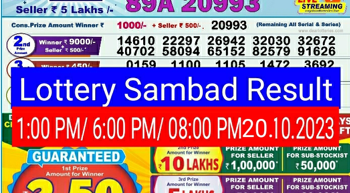Lottery Sambad Result 1:00 PM/ 6:00 PM/ 08:00 PM 20.10.2023
